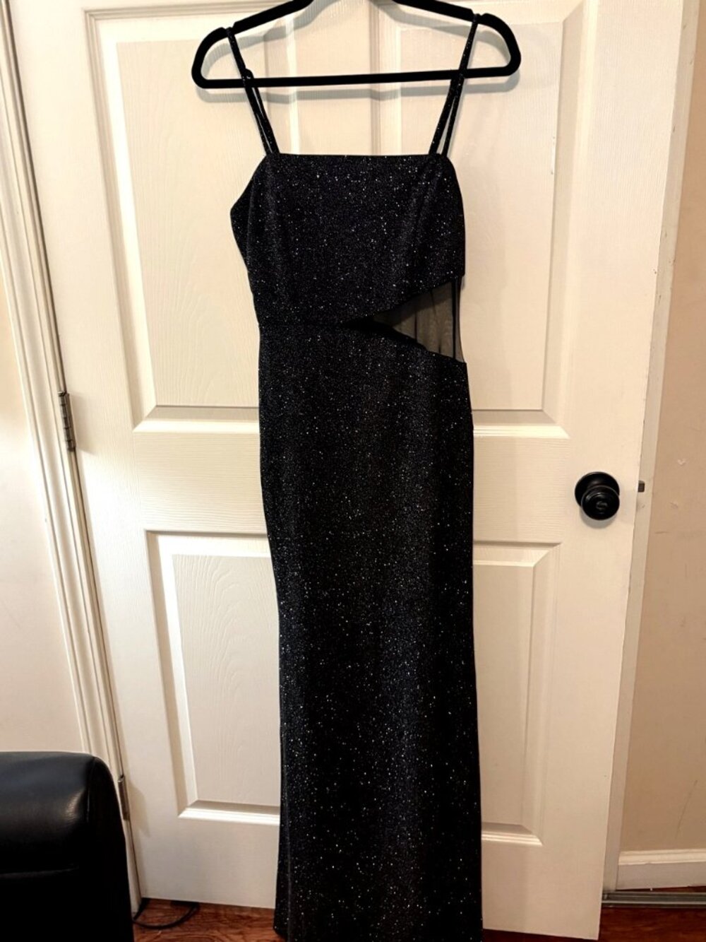 Fixi Black Glitter Mesh Cutout Maxi Dress | Size 11